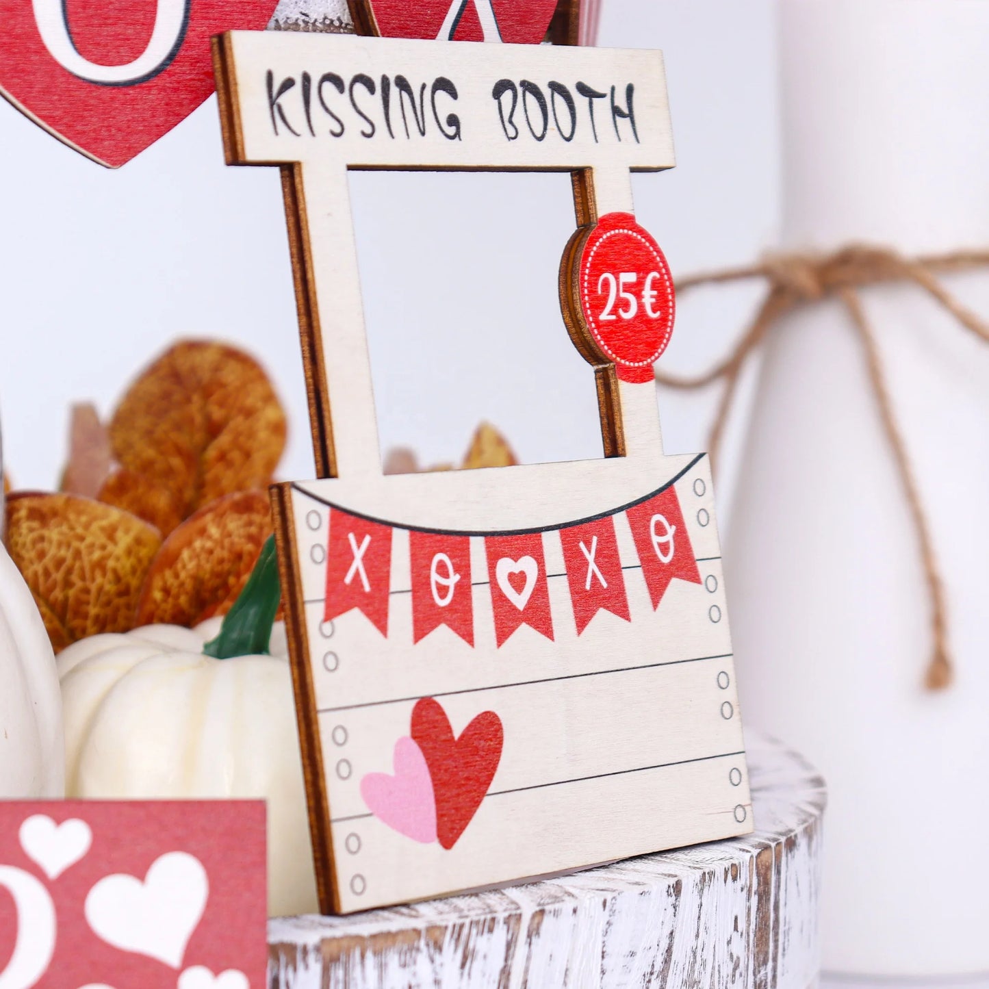 Wooden crafts, Valentine's Day layered trays decorated with wooden farmhouse trays decorated with wooden beads wreath gnome logo
