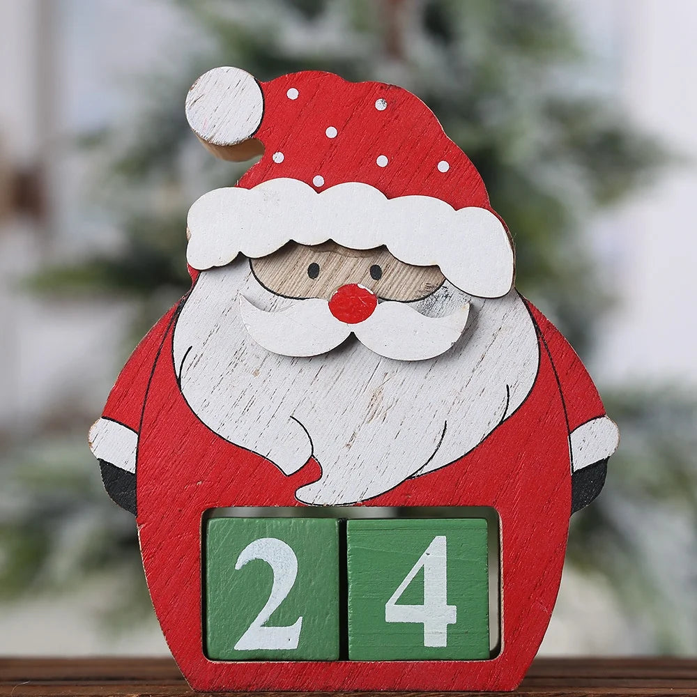 Christmas wooden painted indoor tableware countdown calendar decoration Christmas elk snowman cartoon advent calendar ornament