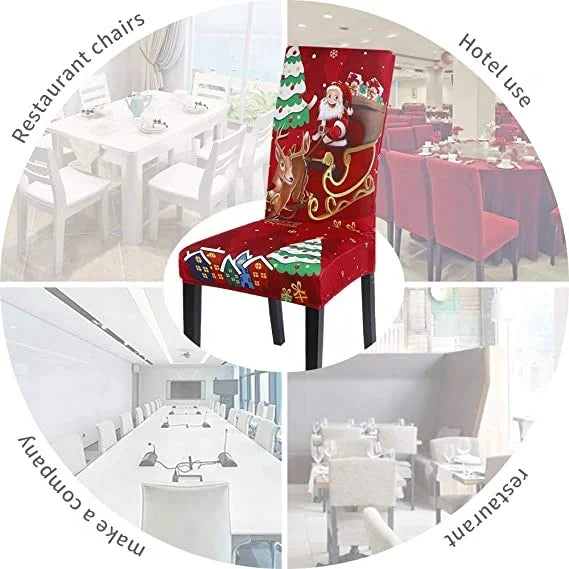 4-Piece Christmas Chair Cover Elastic Christmas Restaurant Chair Protector Sofa Cover Spandex Christmas Holiday Chair Cover
