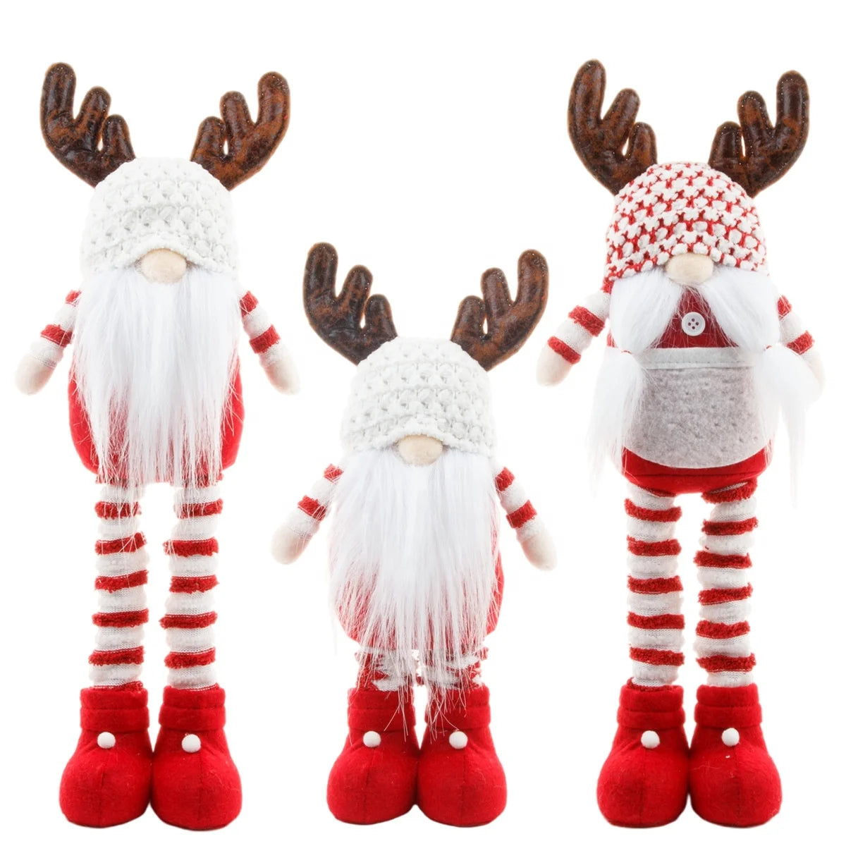 Christmas Reindeer Gnome Retractable Legs Handmade Faceless Plush Standing Doll Christmas Long Legs Gnome Table Ornament