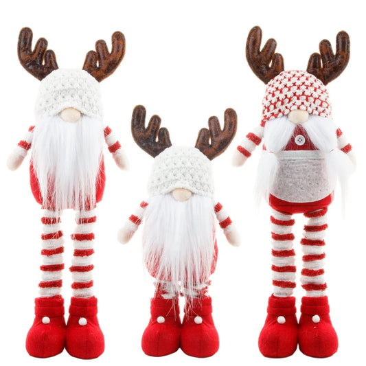 Christmas Reindeer Gnome Retractable Legs Handmade Faceless Plush Standing Doll Christmas Long Legs Gnome Table Ornament