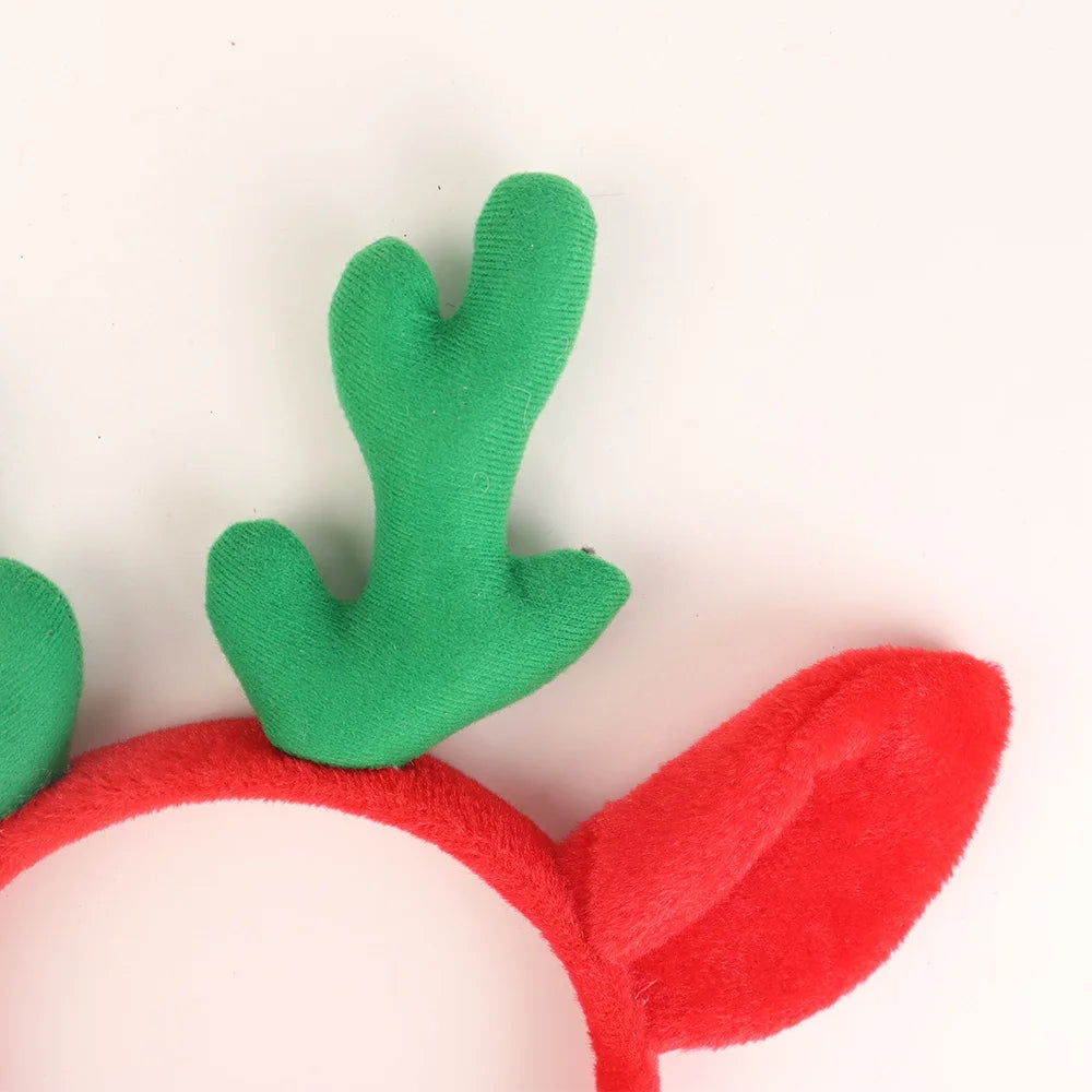Popular promotion 2025 new beautiful fabric Christmas elf ears elk antlers bells handmade flower red hat headband