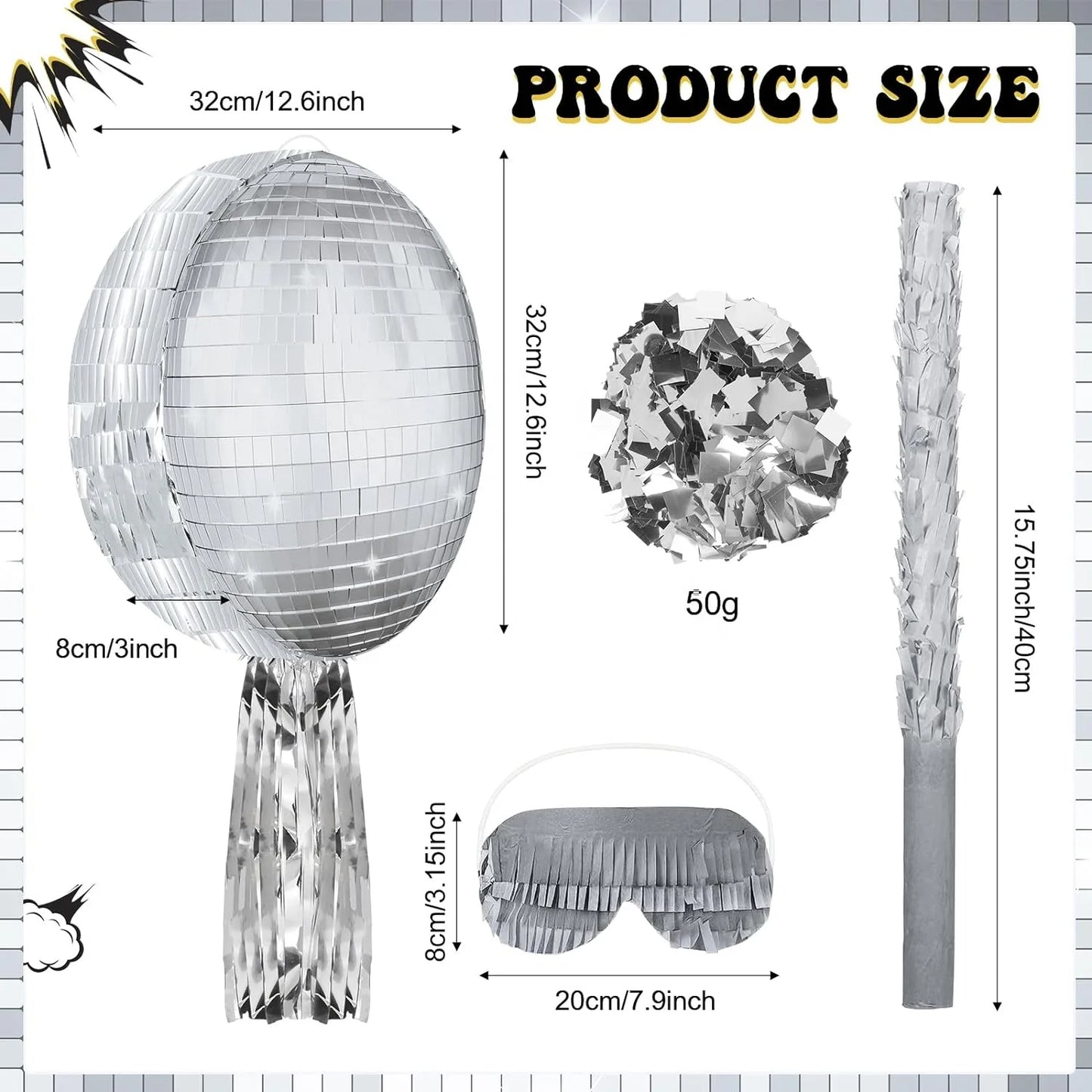 Festa de aniversário 2 Disco Party Piñata anos 80, 90 Patinação Pinata Espelho Bola de Discoteca Piñata Hip Hop Festa de Skate 