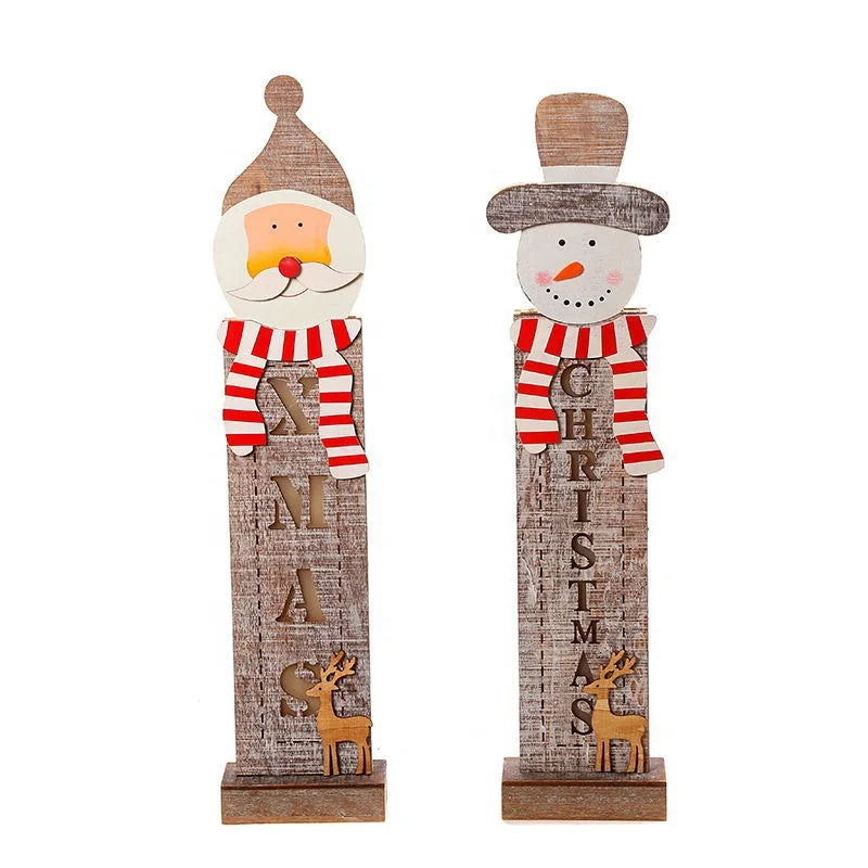 Christmas Light Ornament Christmas Wooden Santa Claus Snowman Elk Night Light Christmas Wooden Glow Decoration