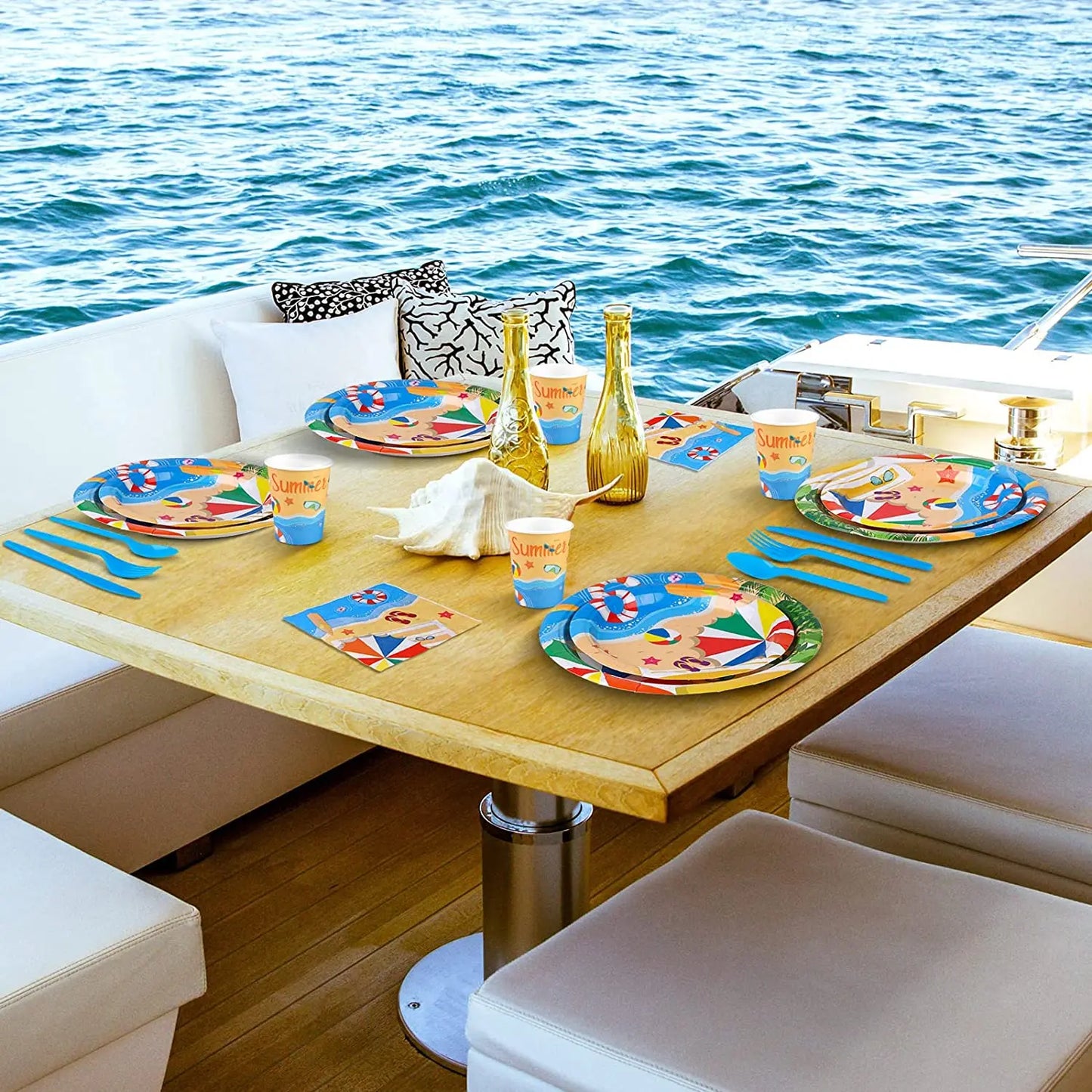 7 inch paper plate napkin cup fork knife spoon beach party supplies summer pool party tableware set