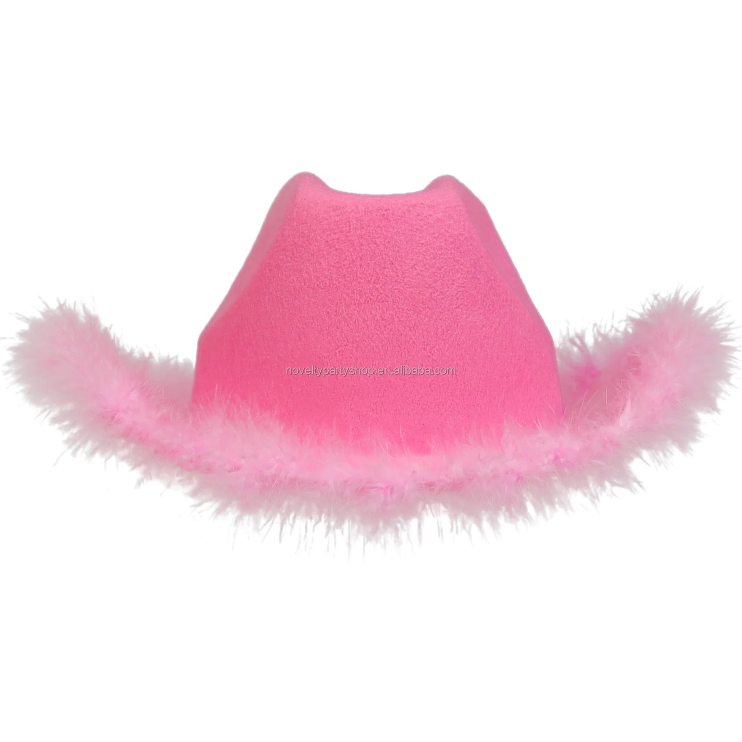 Chapéu de cowboy rosa com detalhes felpudos para casamento de solteiro e Halloween com detalhes felpudos para mulheres 