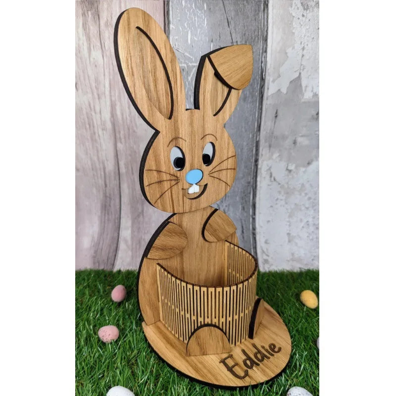 Easter and Thanksgiving 3 Wooden Easter Bunny Desktop Pencil Holder Desk Egg Tray Office Desktop Decor Spring Ornament Plywood Bunny Egg Basket