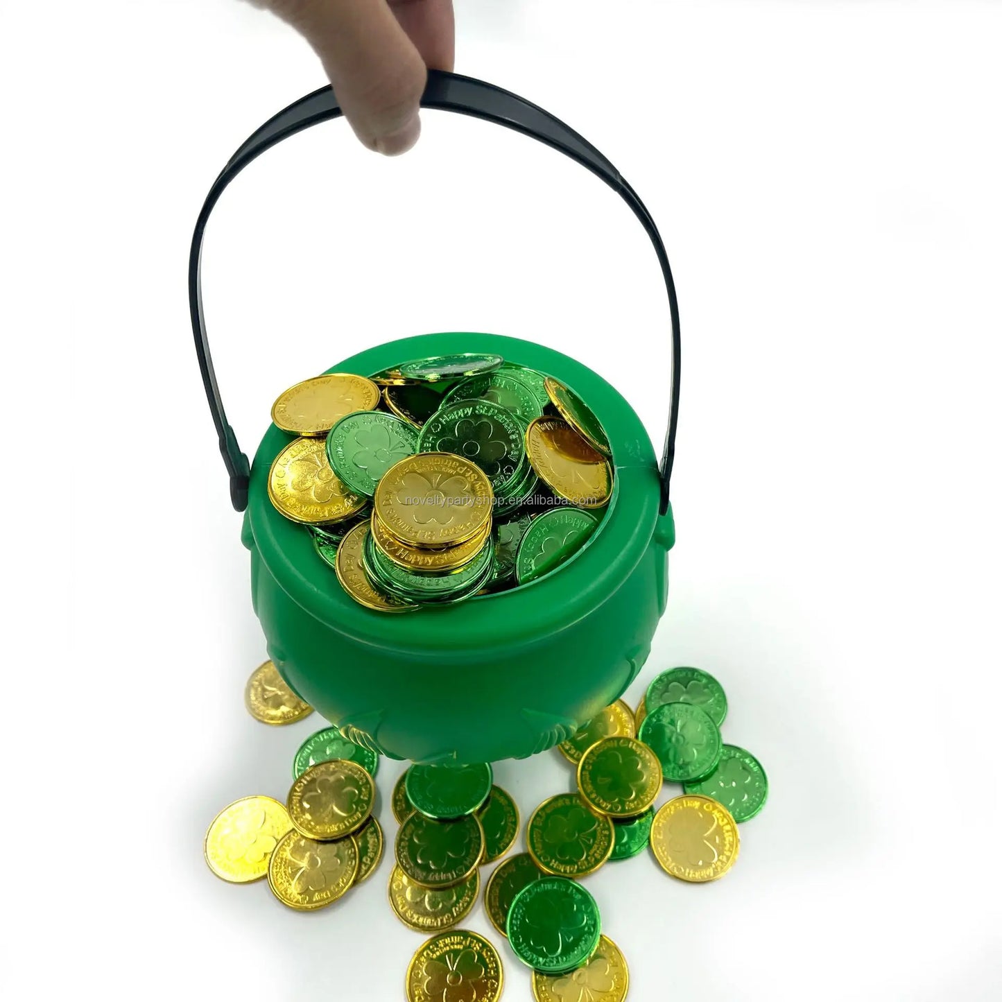 Halloween & Death Day Novelty Mini St. Patrick's Day Plastic Gold Green Lucky Coin 3 Leaf Clover Coin Clover Goblin Coin