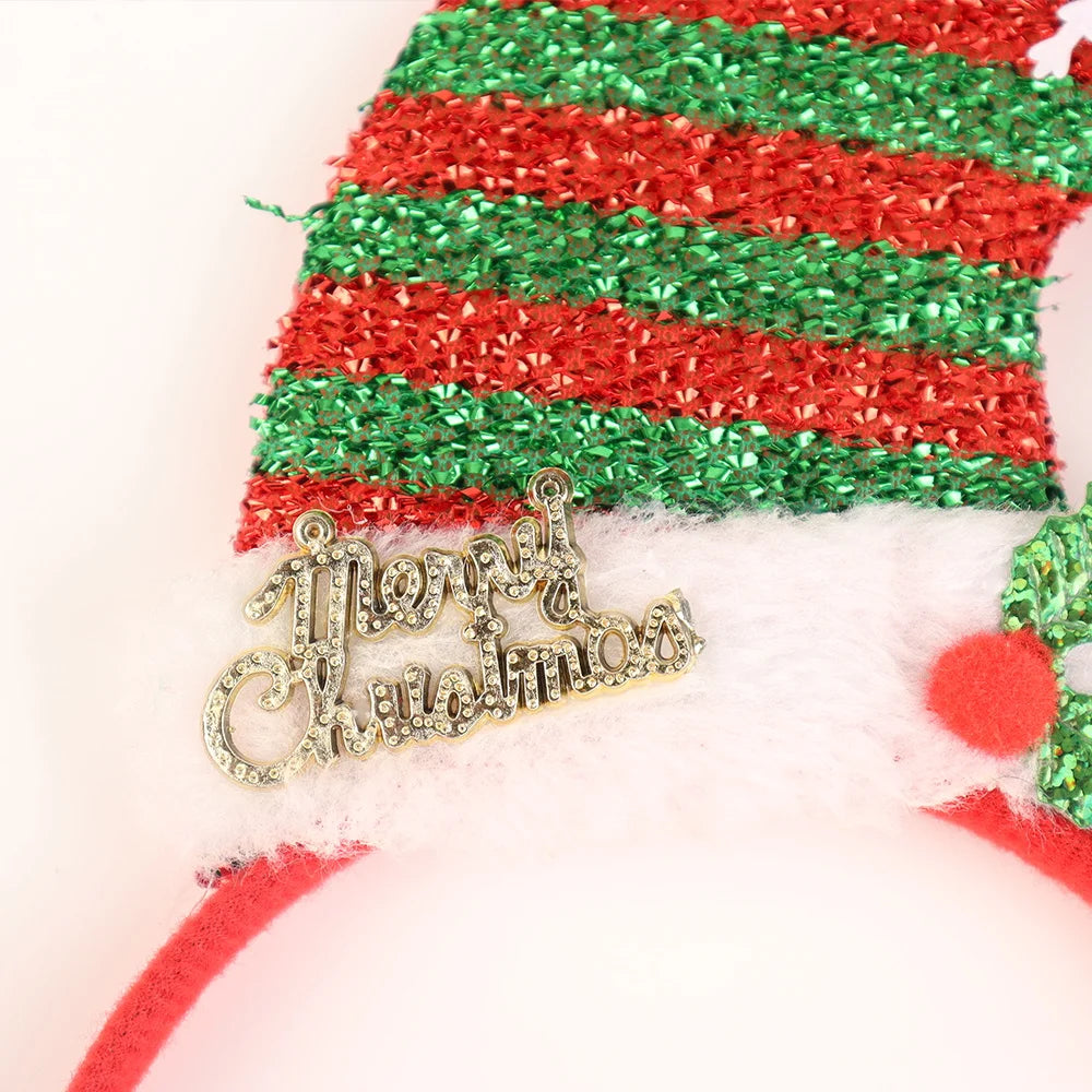 12 pcs Hot Sale Christmas Festive Party Photo Booth Classical Ornament Christmas Striped Snowflake Elf Earcap Headband
