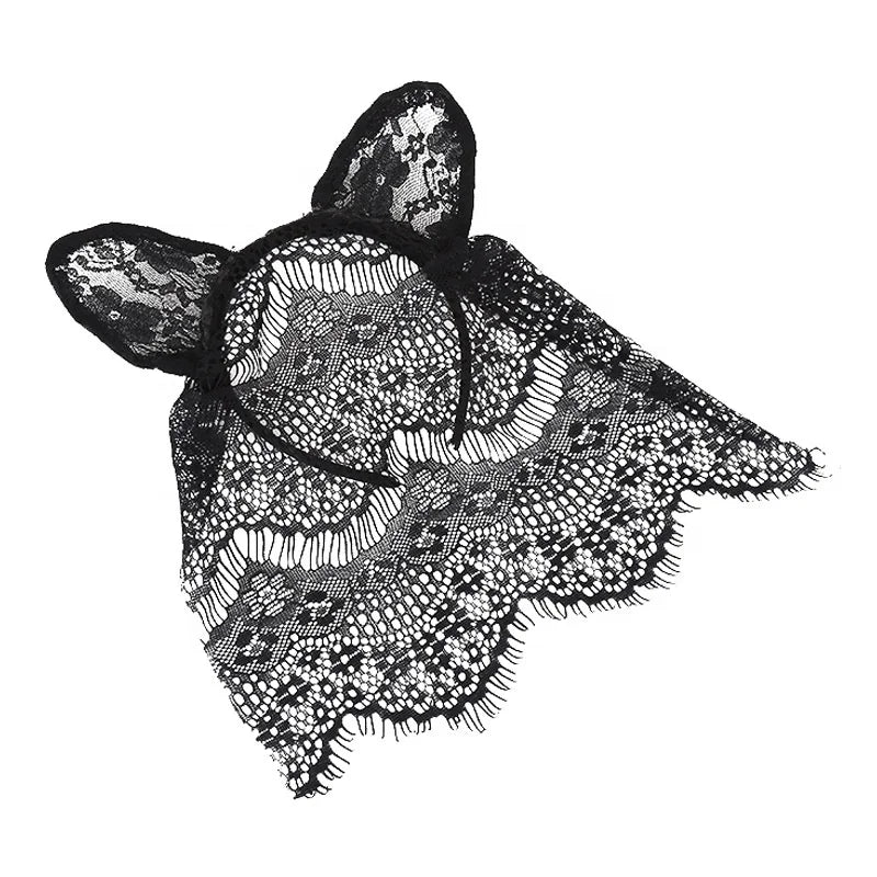 Páscoa e Ação de Graças 3 Fantasias Acessórios para Cabelo Orelhas de Gato Sexy Máscara de Véu de Renda Preta Tiara de Halloween 
