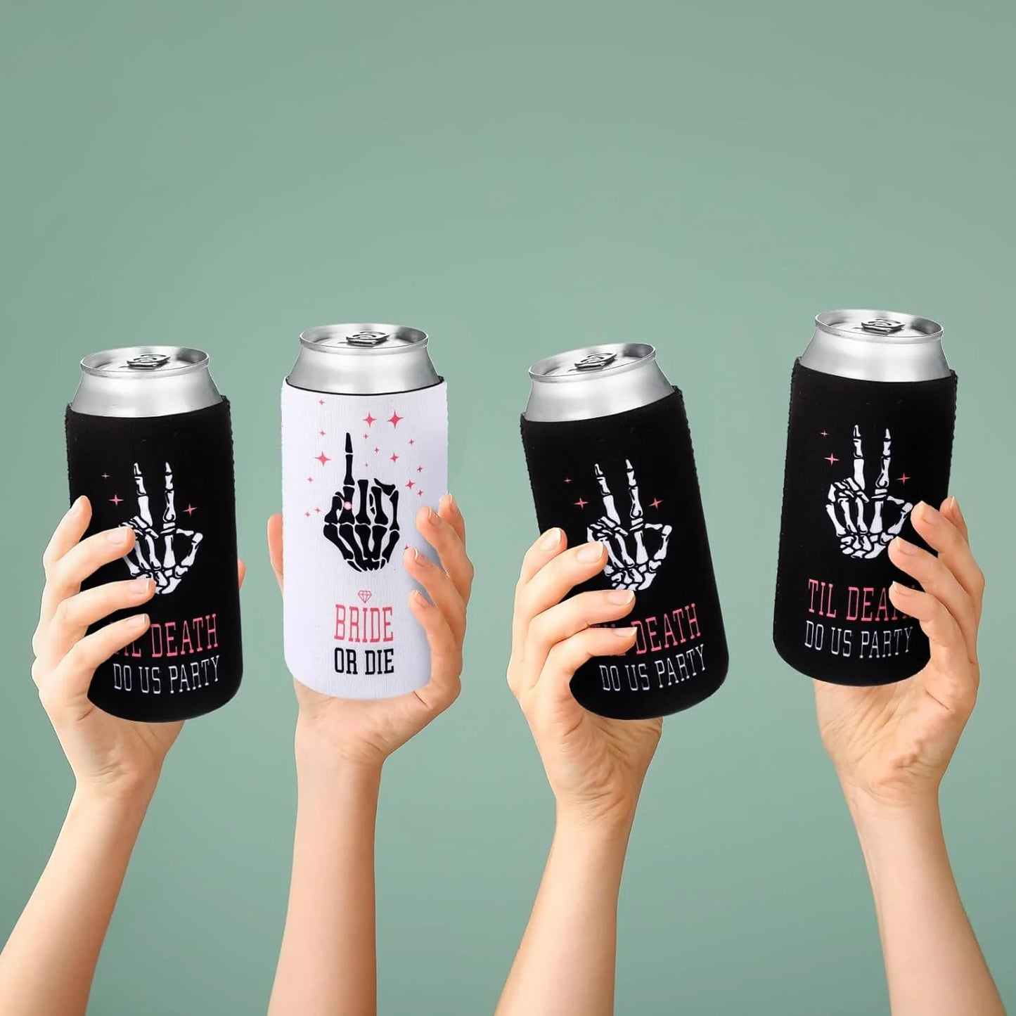 Bachelorette Party 1 16 Pieces Bridal or Death Bachelorette Party Like Beer Can Sleeves Until Death American Insulated Drink Rack Gothic Halloween Theme