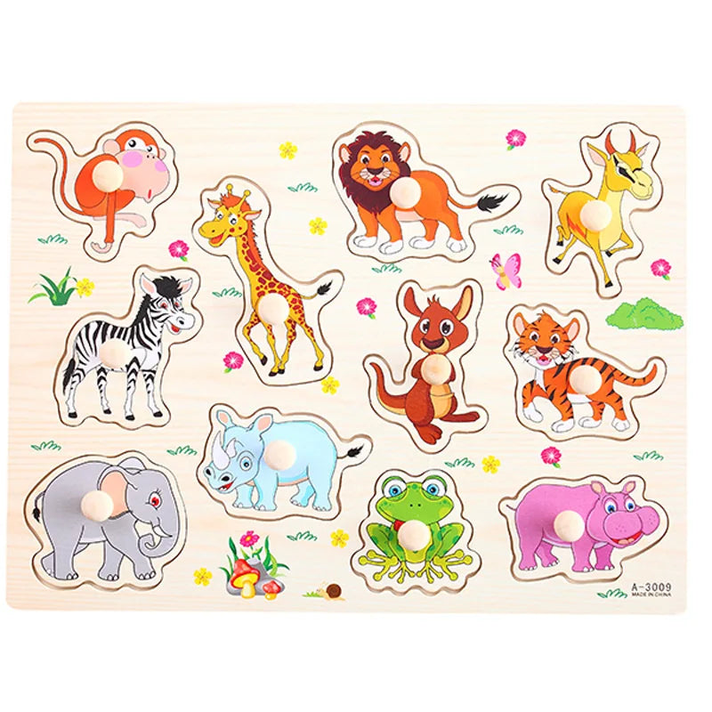 Birthday Party 2 Kids 3D Wooden Puzzle Grabbing Board Toy Car Animal Fruit Cognitive Tangram Puzzle Baby Education Montessori