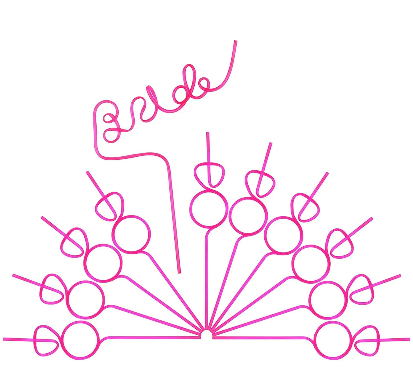 Bachelorette Party Pink Bride Diamond Ring Straw Set Plastic Smoothie Straws Diamond Ring Straws