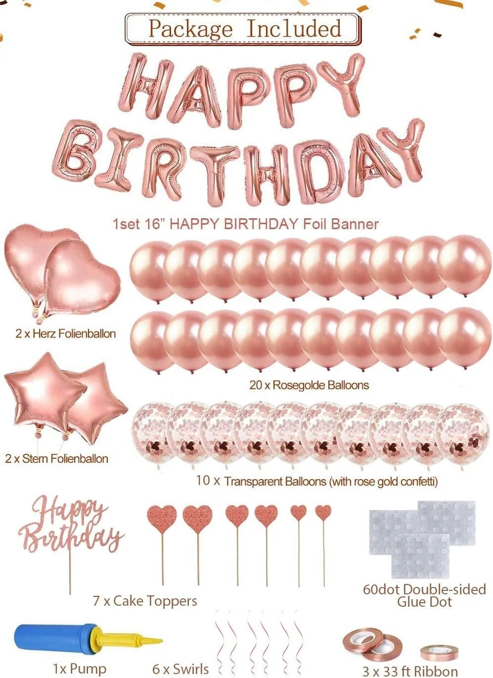 Birthday Party 2 Rose Gold Happy Birthday Foil Balloon Happy Birthday Party Decoration Set