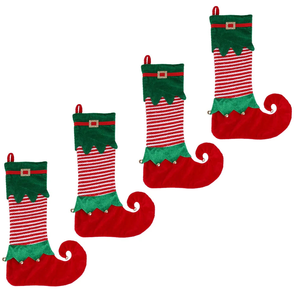 BSCI Christmas and New Year Party Supplies Gifts Big Socks Bells Non-woven Elf Jin Cong Silk Striped Colored Santa Socks