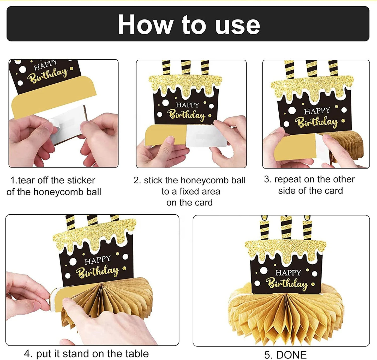 Birthday Party 2 Pieces 50st Honeycomb Center Piece 50st Black Gold Birthday Decoration 50th Honeycomb Men's and Women's Birthday Party Honeycomb