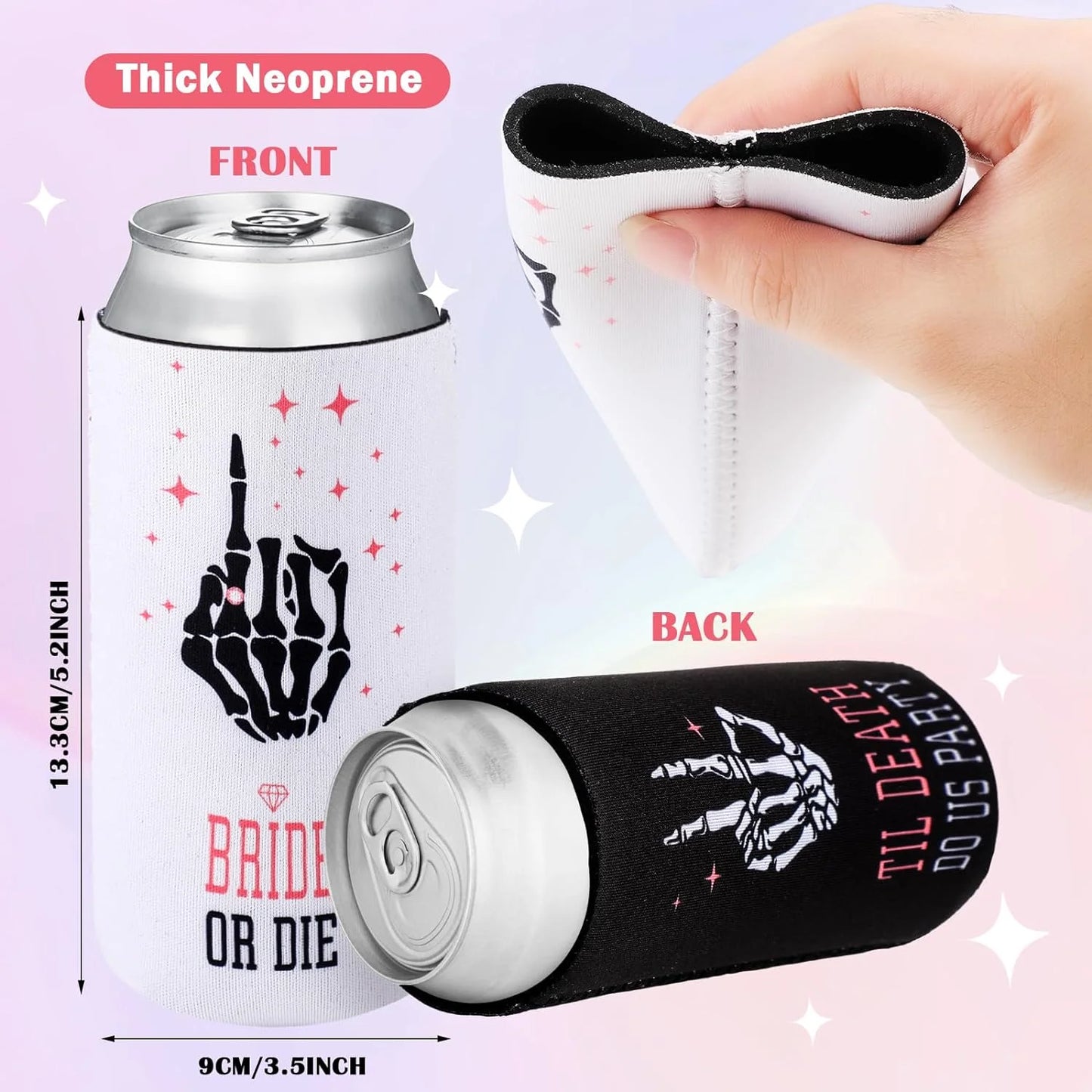 Bachelorette Party 1 16 Pieces Bridal or Death Bachelorette Party Like Beer Can Sleeves Until Death American Insulated Drink Rack Gothic Halloween Theme