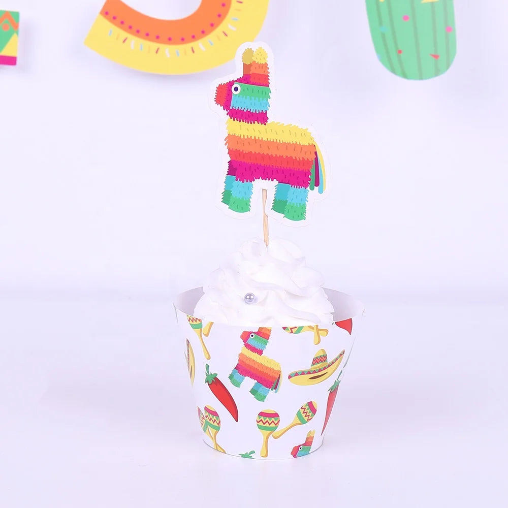 12 Mexican Themed Party Cake Tops Served with 12 Mexican Themed Party Decorations Welcome Birthday Cake Tops