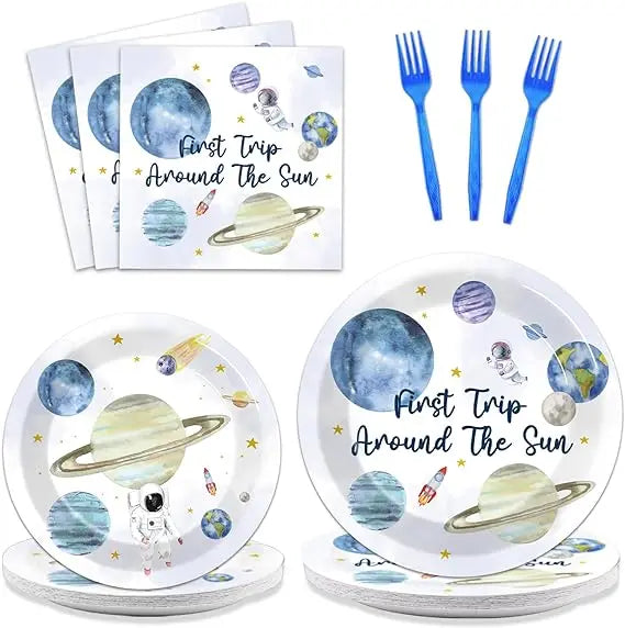 Birthday Party 2 First trip around the sun Birthday party supplies Outer space themed party disposable tableware set Sun themed party decoration