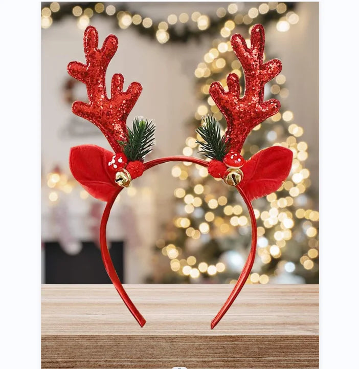 2023 Party Supplies Deer Antler Headband Bells Cute Christmas Reindeer Ears Headband Christmas Products