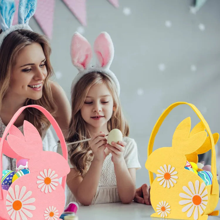 Easter and Thanksgiving 3 Custom Easter Party Decorative Candy Gift Bag Children's Flowers Easter Tote Bag Felt Rabbit Easter Basket with Handle
