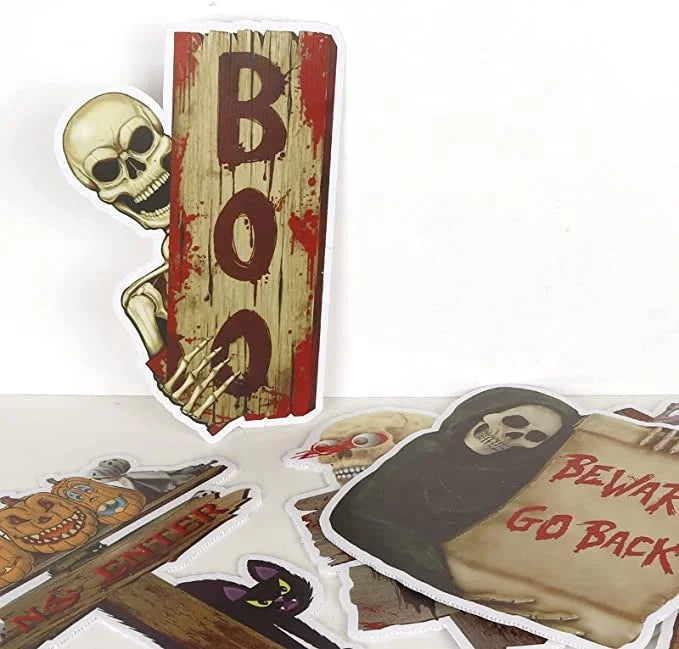 Halloween & Death Day Road Signs Custom Outdoor Decorations Bloody Horror Rippled Yard Signs Ghost Warning Pile Halloween Decorations