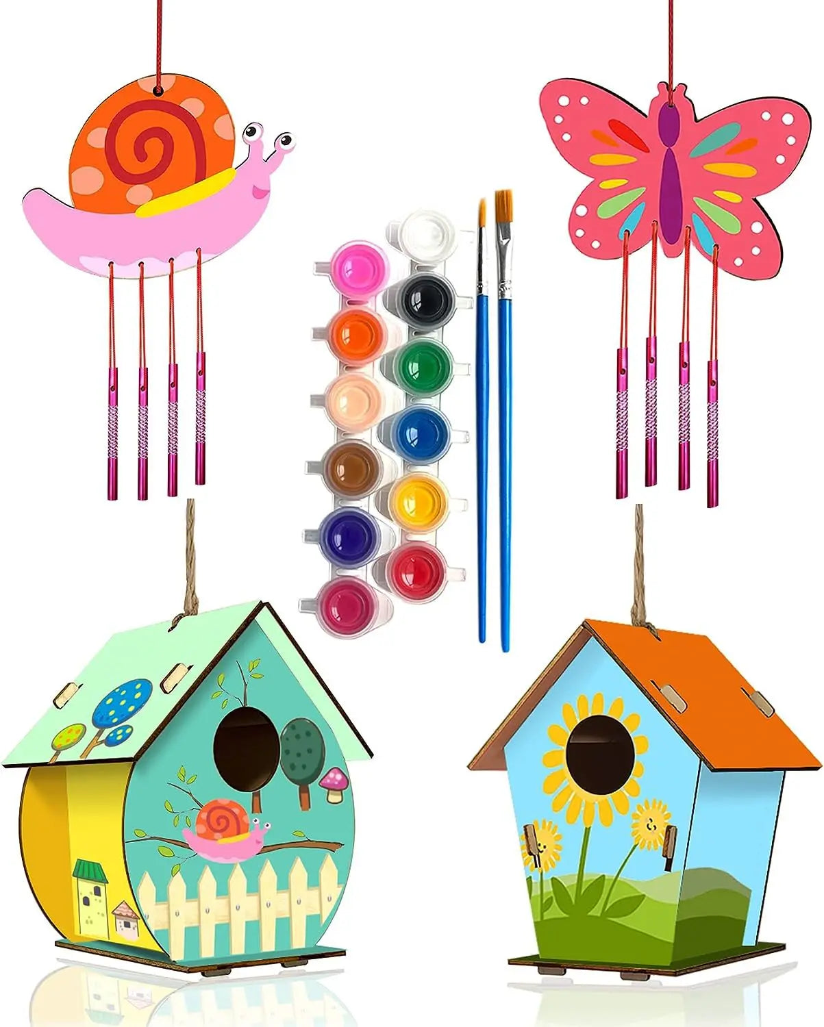 Pet festival DIY plywood paints and brushes bird house crafts include building and painting personalized bird house wind chimes kit