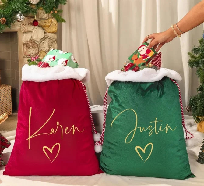Saco de veludo personalizado de 71*51 cm para Papai Noel, saco de doces de Feliz Natal, saco de doces com cordão, saco de presente para Papai Noel 