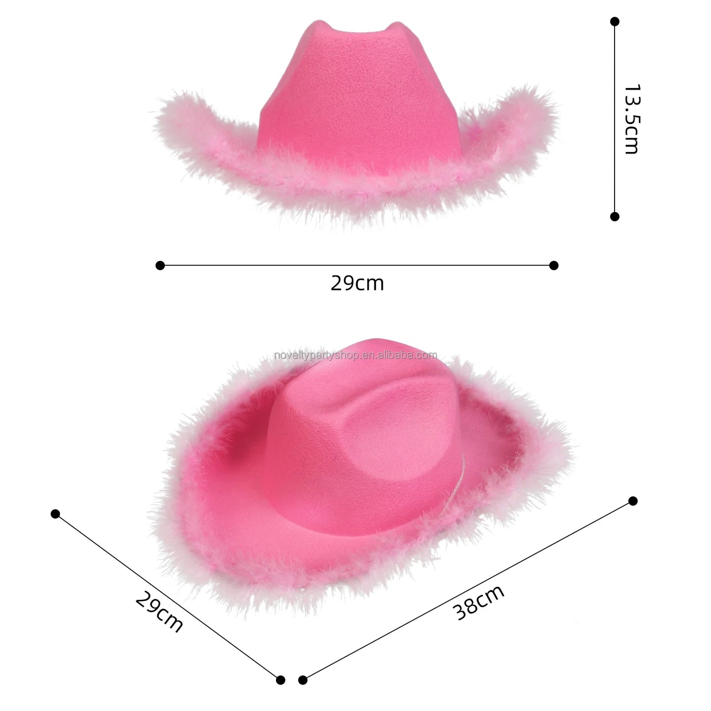 Chapéu de cowboy rosa com detalhes felpudos para casamento de solteiro e Halloween com detalhes felpudos para mulheres 
