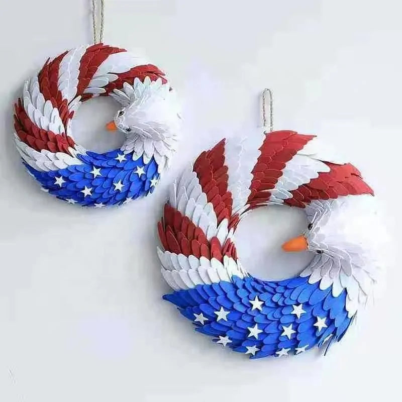 Independence Day USA July 4th Patriotic Wreath Handcrafted Hanging Flag American Eagle Wreath for Front Door