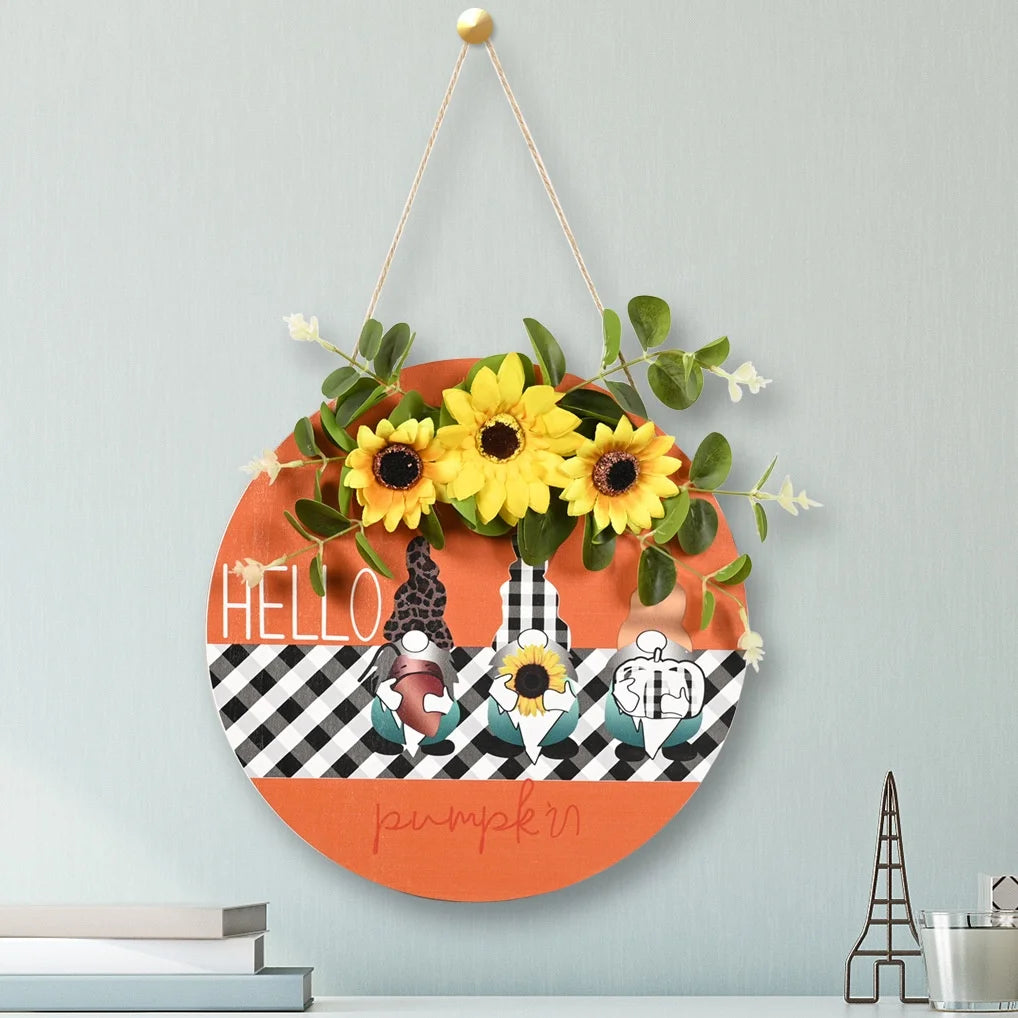 Harvest Festival decorations Wooden house number Sunflower black and white plaid print Thanksgiving Dwarf doll Wooden house number
