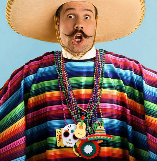Mexican Party Dress Adult Wear Rainbow Striped Poncho Hat Cosplay Halloween Costume with Serape Cape Mexican Ornaments