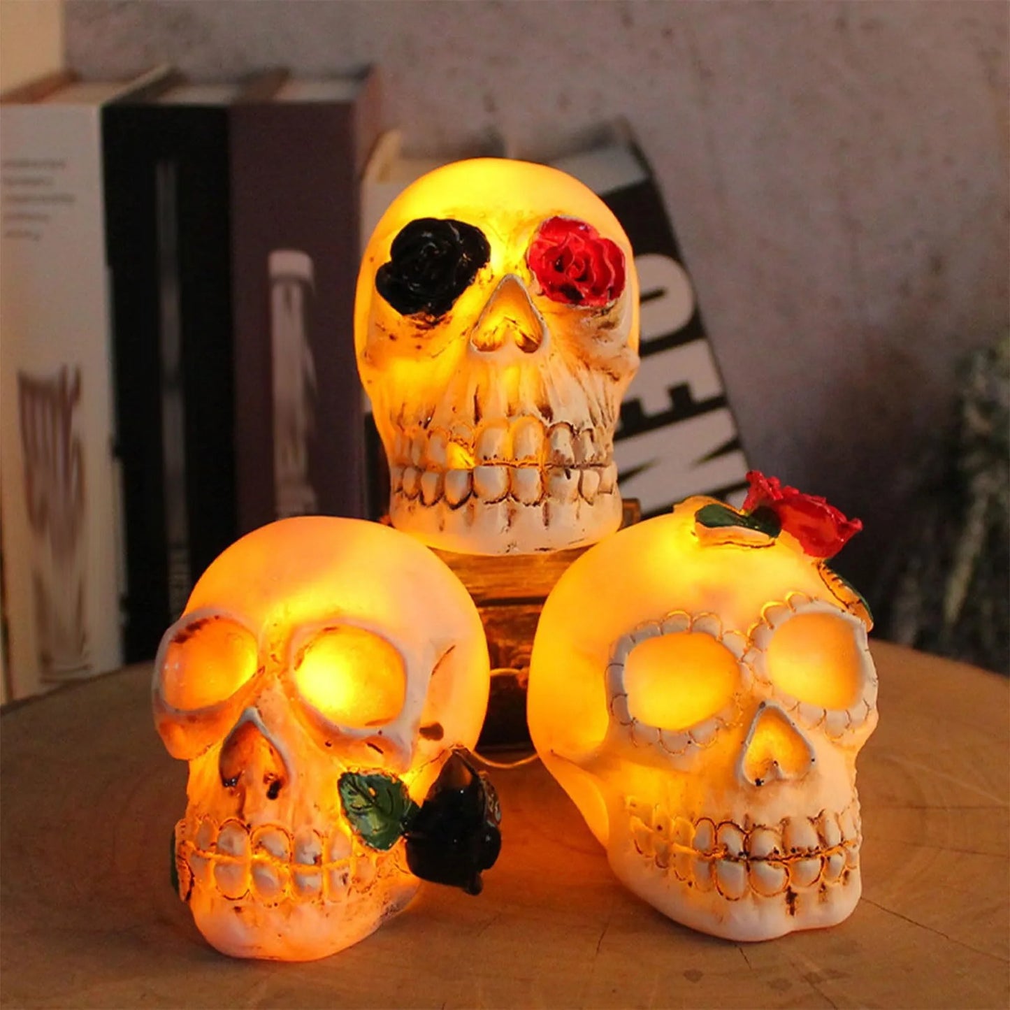 Halloween &amp; Day of the Dead High Quality Rose Skeleton Light Day of the Dead Atmosphere Light Emitting Diode Table Decoration Realistic Human Halloween Resin Counterfeit Coors Light 