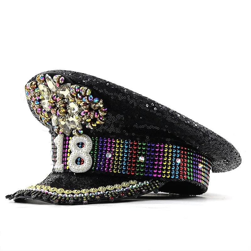 Birthday Party Custom Design Birthday Luxury Hat Captain Rhinestone Hat No. 30 Pearlescent Party Hat