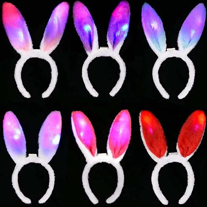Easter and Thanksgiving 3 Rabbit Clothing Accessories Light Up Rabbit Ears Headband Bendable Easter Plush Soft LED Rabbit Ears