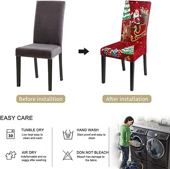 4-Piece Christmas Chair Cover Elastic Christmas Restaurant Chair Protector Sofa Cover Spandex Christmas Holiday Chair Cover