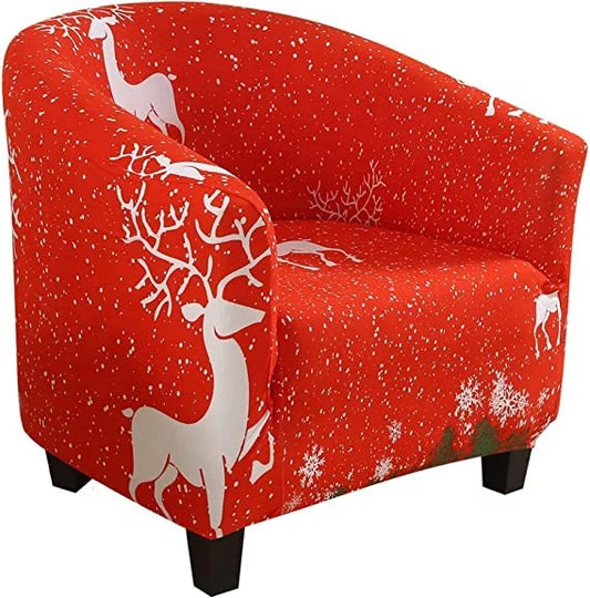Christmas Club Chair Sofa Cover Stretch Barrel Chair Cover Printed Christmas Bath Chair Sofa Cover Soft Spandex Armrest Chair Cover