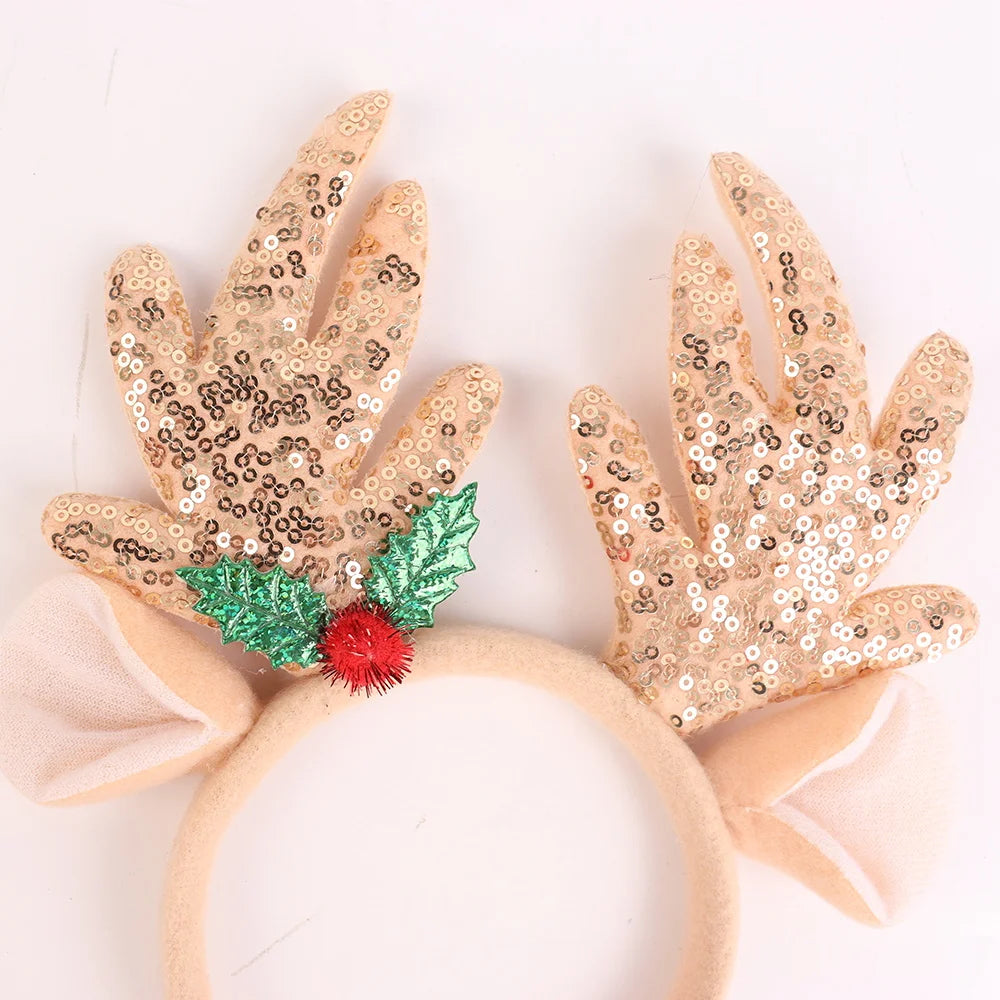 BSCI Cheap Christmas New Year Party Photo Booth Accessories Flash Kim Cong Silk Christmas Reindeer Antlers Headband