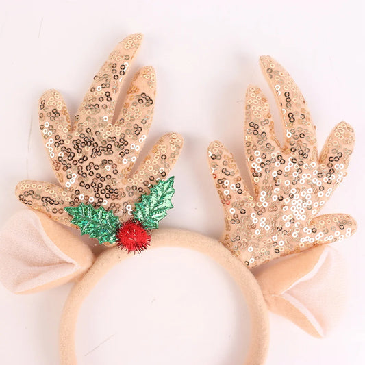BSCI Cheap Christmas New Year Party Photo Booth Accessories Flash Kim Cong Silk Christmas Reindeer Antlers Headband