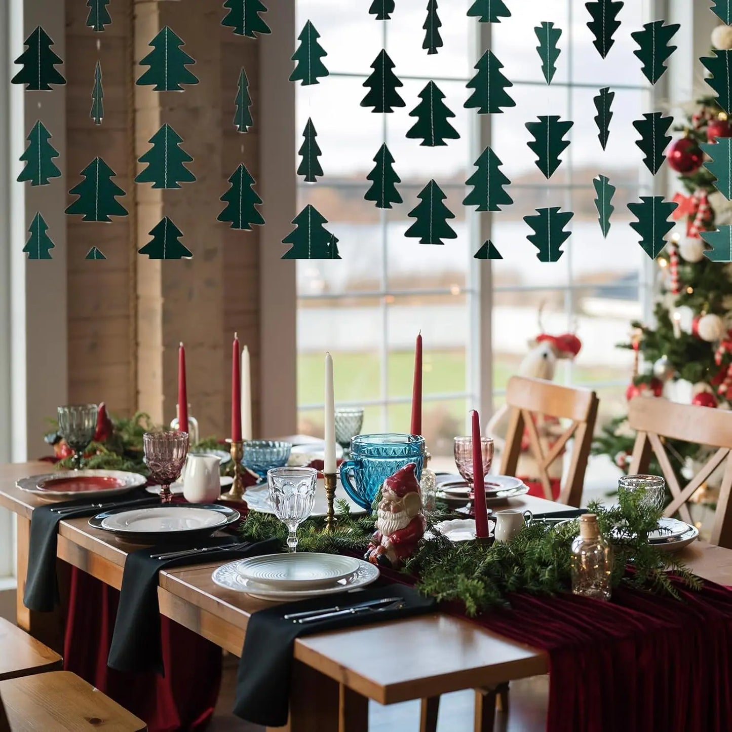 Fita de papel para árvore verde 3D de 2,5M, 10 peças, decoração de guirlanda de floresta de Natal, suprimentos para festa, pendurado, fundo de banner de árvore de Natal 