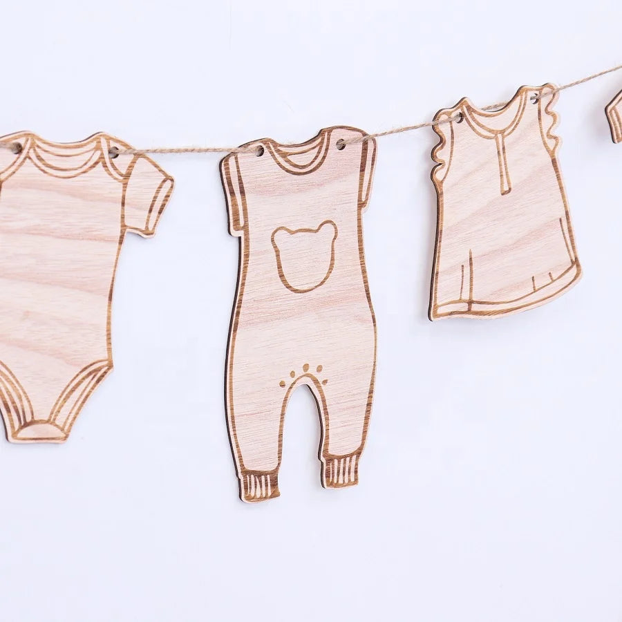 生日派对定制男女通用胶合板派对花环aqiqah装饰婴儿淋浴彩旗紧身衣横幅婴儿淋浴彩旗装饰