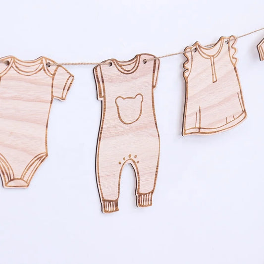 生日派对定制男女通用胶合板派对花环aqiqah装饰婴儿淋浴彩旗紧身衣横幅婴儿淋浴彩旗装饰