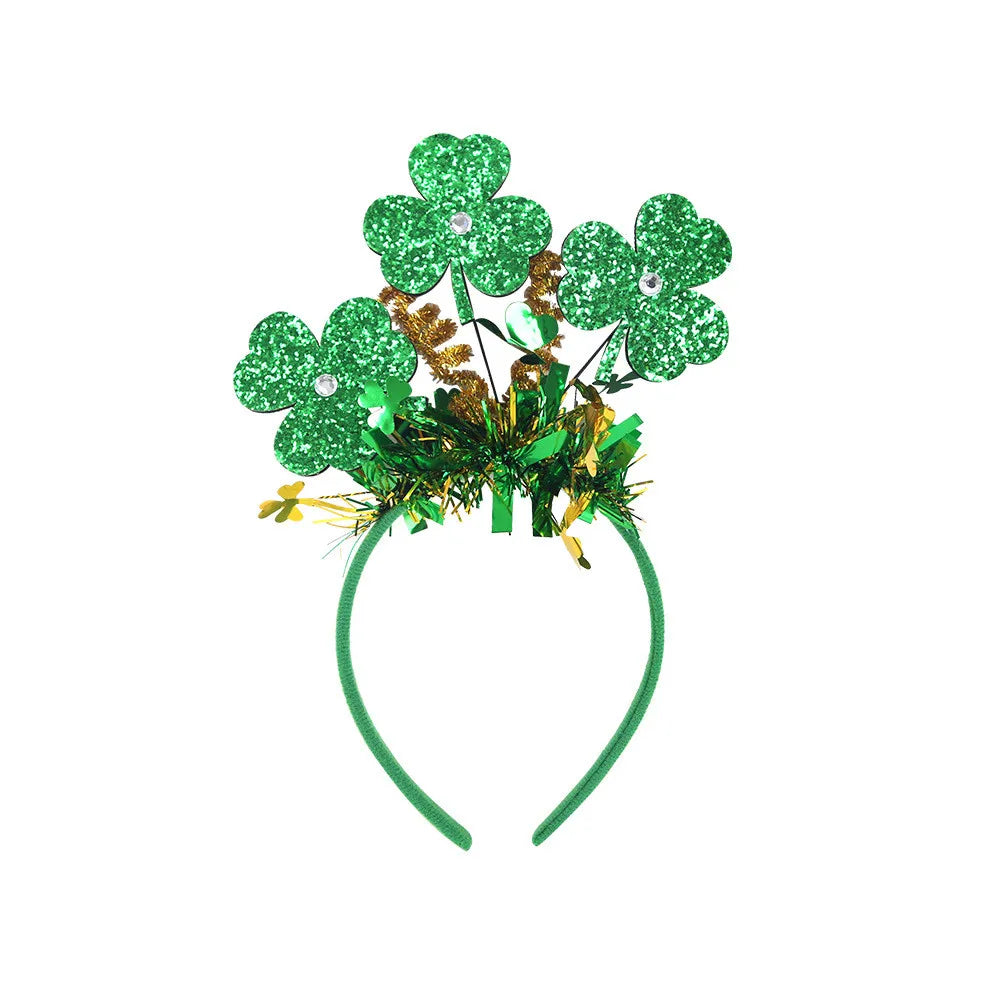 Easter and Thanksgiving 3 Clover Crown Headband Green Sequin Bow with Feather Hair Accessories St. Patrick's Day Rhinestone Clover Glitter Headband