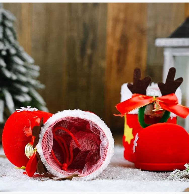 Large Christmas Stocking Christmas Tree Ornaments Kids Candy Bag Apple Bag Flocking Boots Hanging Christmas Party Decorations