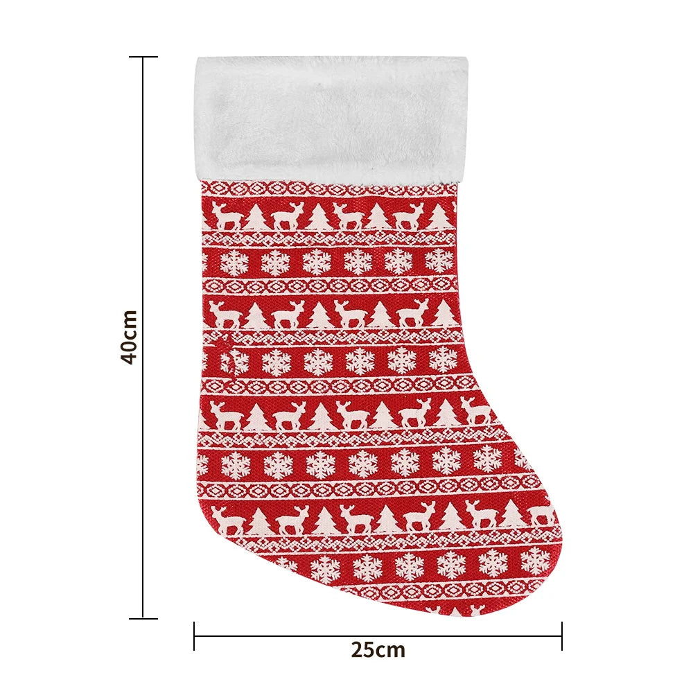 BSCI Classic Stockings Christmas New Year Party Socks Plush Cuffs Gold Reindeer Snowflake Christmas Tree Striped Christmas Socks