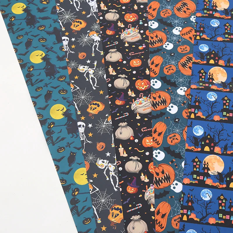 Halloween & Day of the Dead, Wrapping Paper - Cartoon Pumpkin Ghost Bat Pattern, Gift Box Packaging with Coated Art Paper Trick or Treat Party Decoration