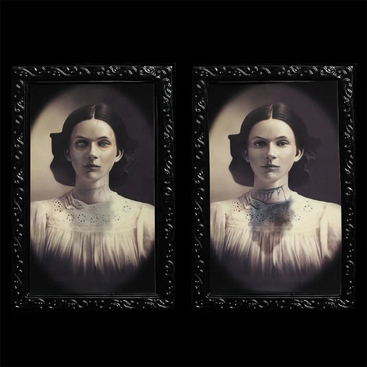 Halloween & Day of the Dead Decoration 3D Ghost Picture with Frame for Face Portrait Horror Wall Decoration Props Theme Party Home Decoration