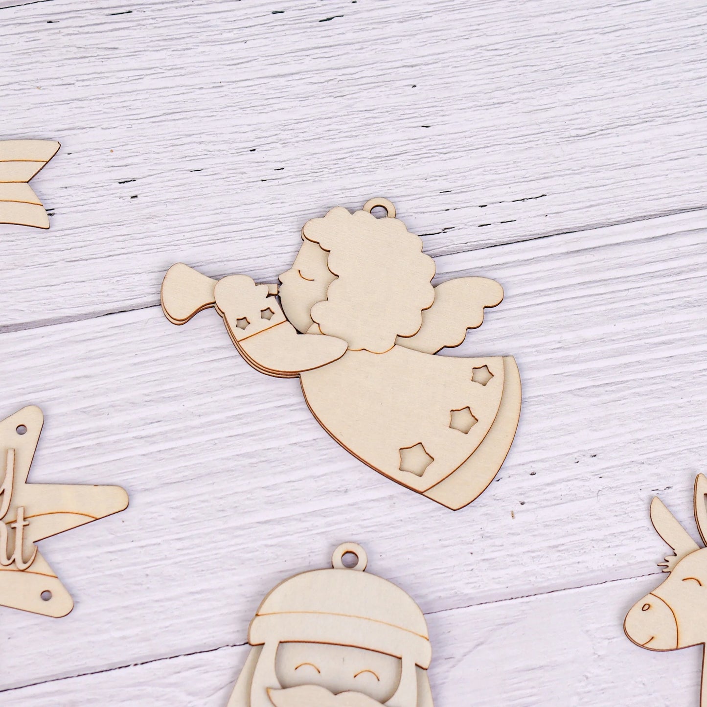 Decoração personalizada para árvore de Natal em madeira inacabada para Halloween e Dia dos Mortos, kit faça você mesmo, decoração de Natal com cena de madeira compensada 