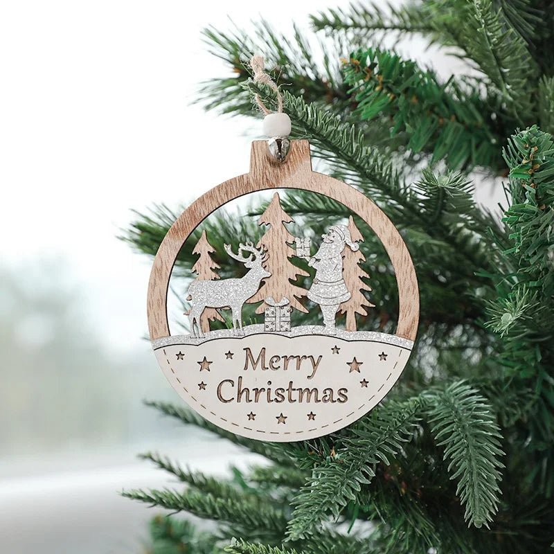 Laser 3D printing wooden colored Christmas wooden holiday home pendant creative wooden craft Christmas tree pendant