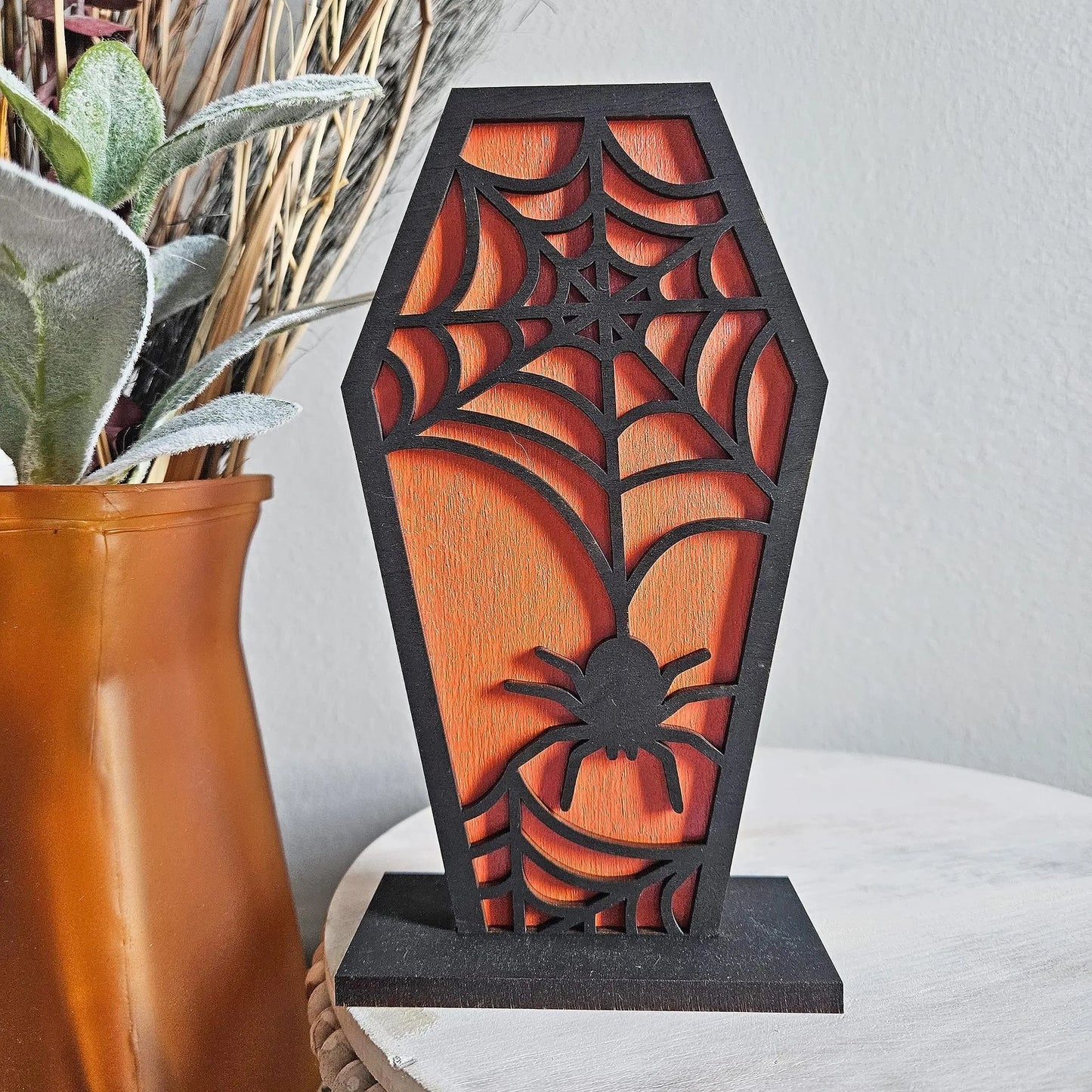 Halloween & Death Day 12 * 20cm LED Halloween Spider Web Party Decor Warm Light Goth Accessories Spooky Wall Decor Plywood Halloween Light Coffin Box